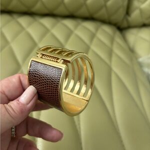 Gold-Tone & Brown Leather-Textured Ladies Bracelet NWT